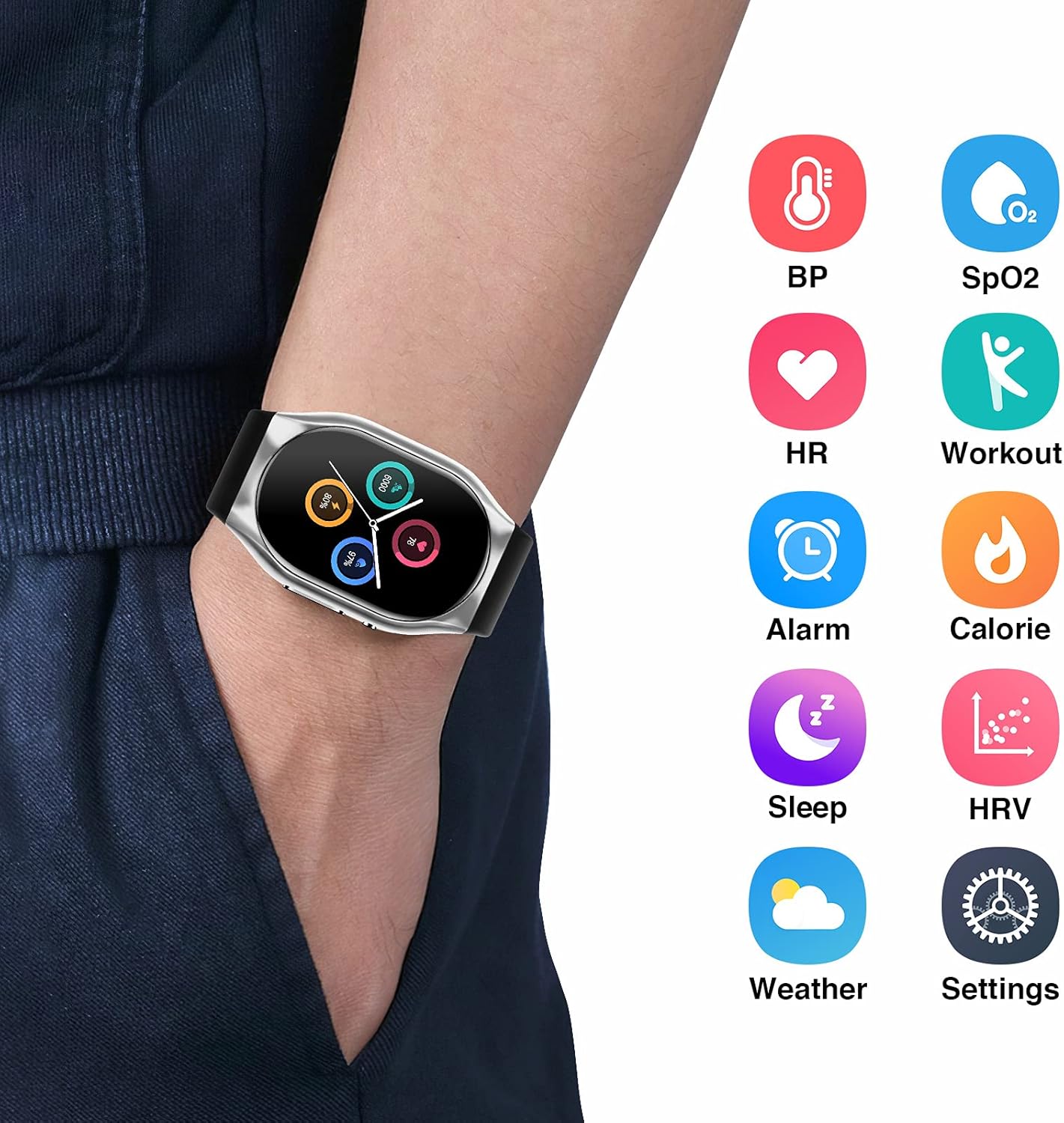 BP Doctor Pro Smartwatch, BP Monitor Watch for Blood Oxygen, HRV, Heart Rate, Sleep and Sports Wrist BP Monitor App for Android iOS (Sliver)