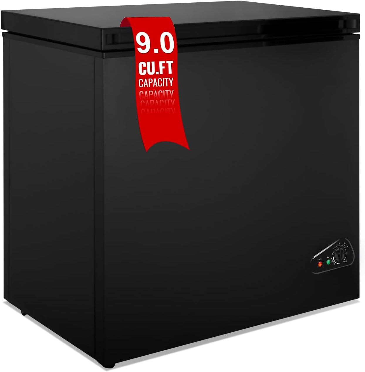 Black Chest Freezer Small Deep Freezer 9 Cu.Ft Free-Standing Top Door Freezer with Adjustable 7 Thermostat and 2 Removable Basket, Compact Freezer for Garage Basement Apartment Kitchen