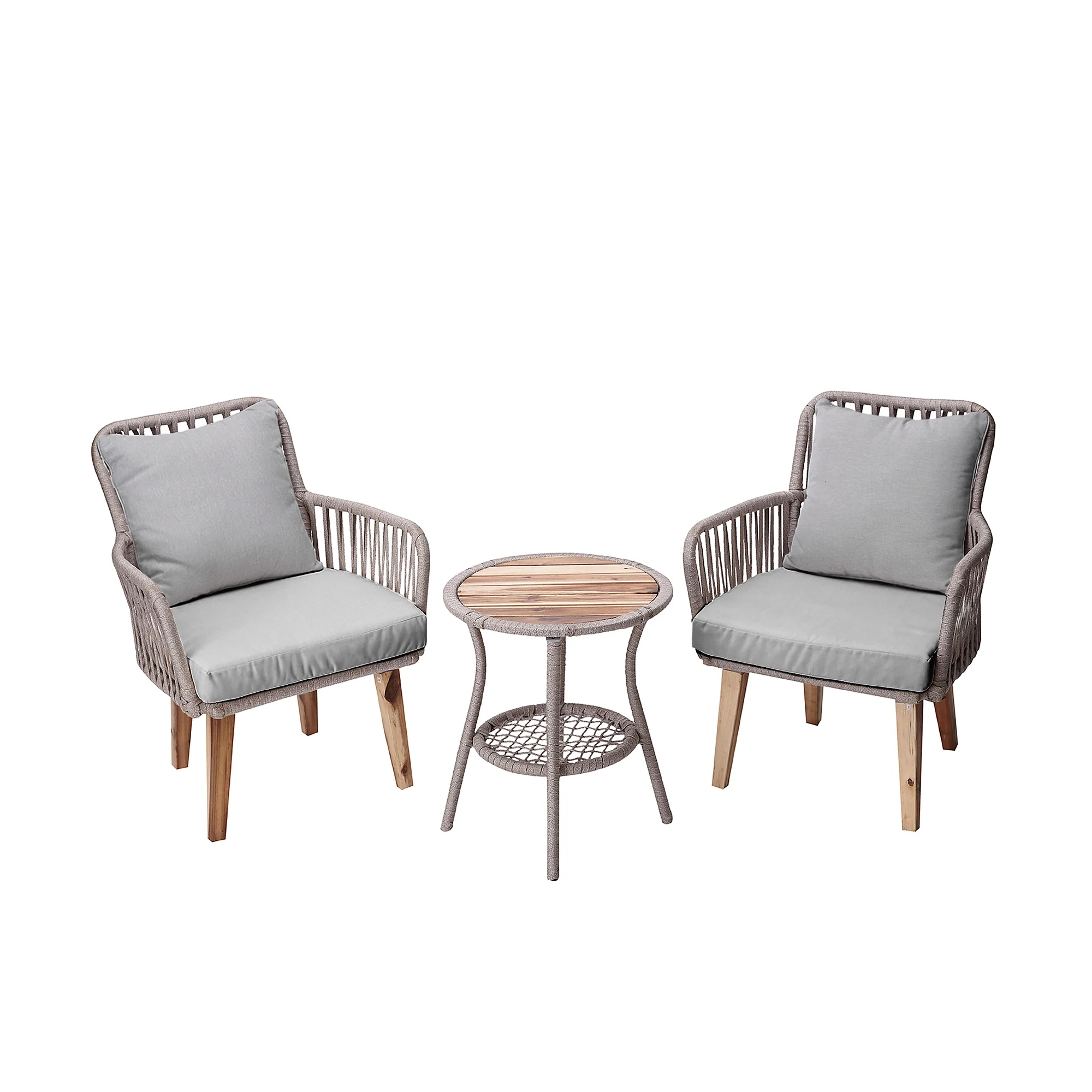 Teamson Home Indoor/Outdoor 3 Piece Wicker Bistro Table and Chairs Patio Seating Set, Tan/Brown