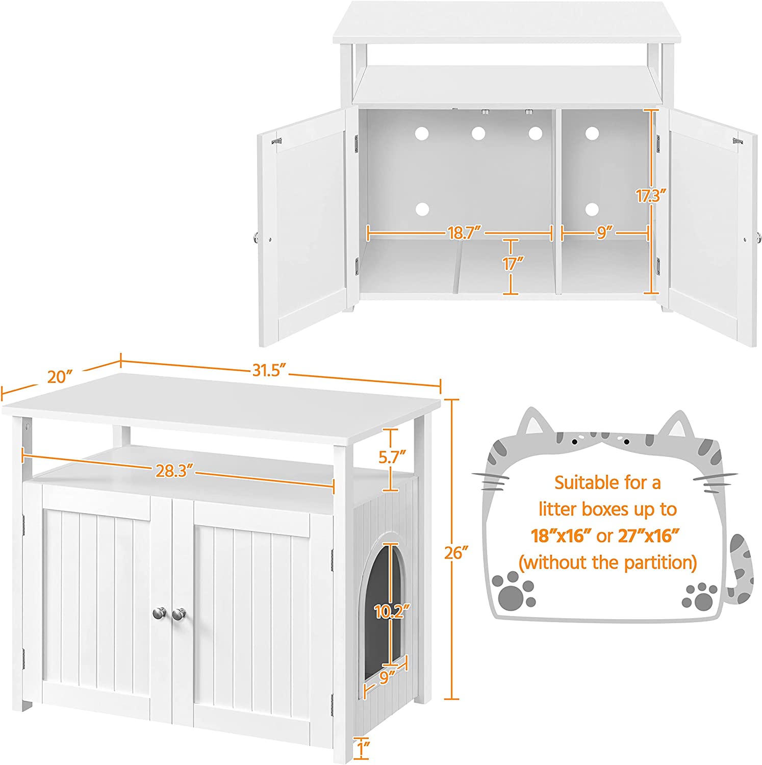 Cat Litter Box Enclosure, Hidden Cat Washroom with Storage Shelf & Adjustable Inner Space, Pet Side for Living Room