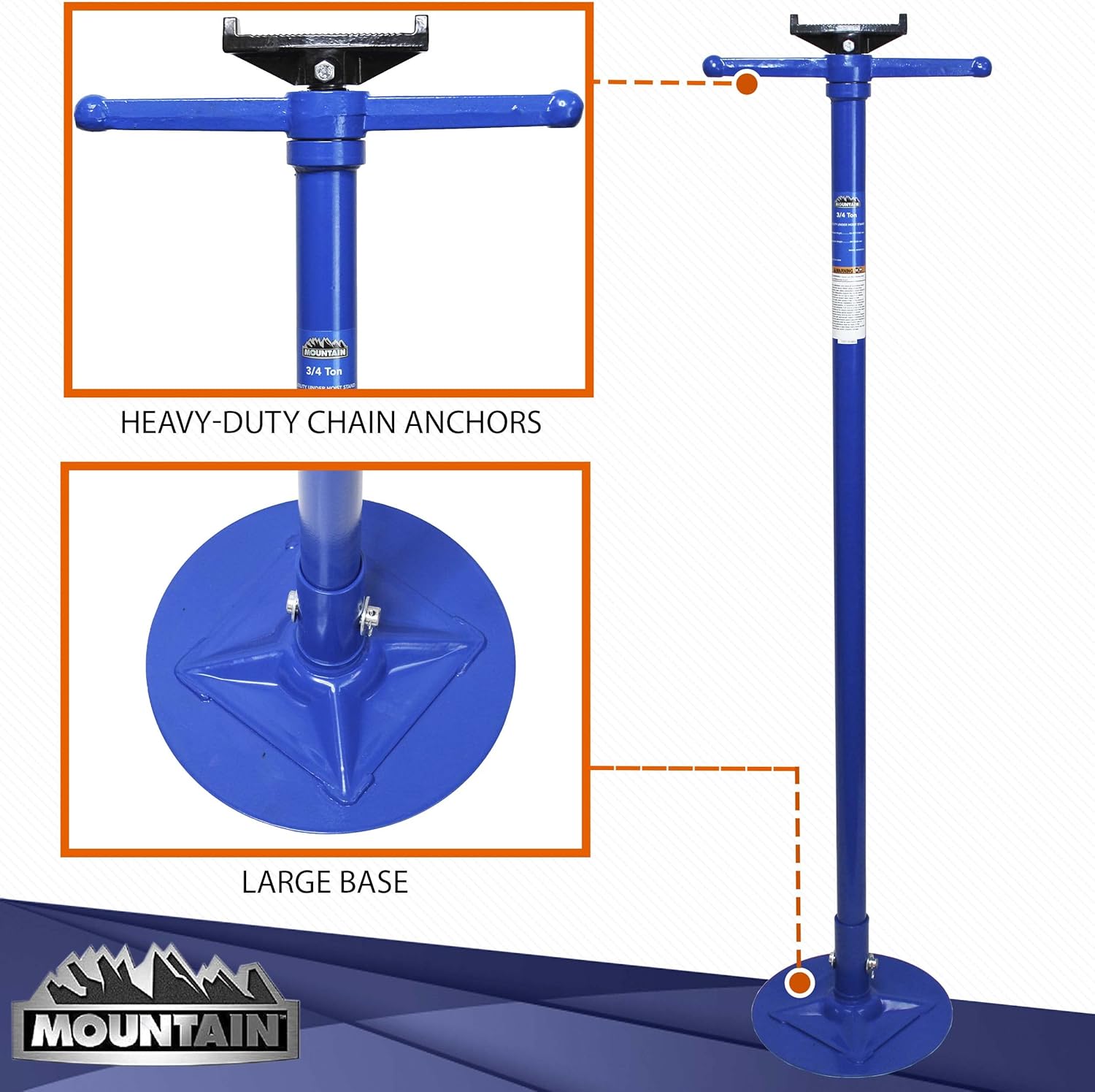 K Tool International Mountain 3/4 Ton Capacity Utility Underhoist Stand and Vehicle Component Support Stand; Sturdy Large Base, Heavy Duty Steel, 1,500 Lb. Lift Capacity; MTN50753A