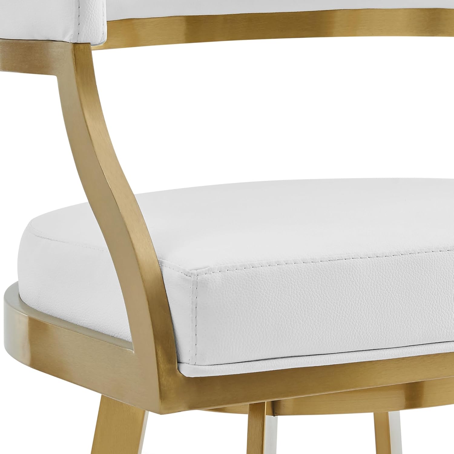 Armen Living Saturn 30" Swivel Bar Stool with Gold Brushed Stainless Steel and White Faux Leather