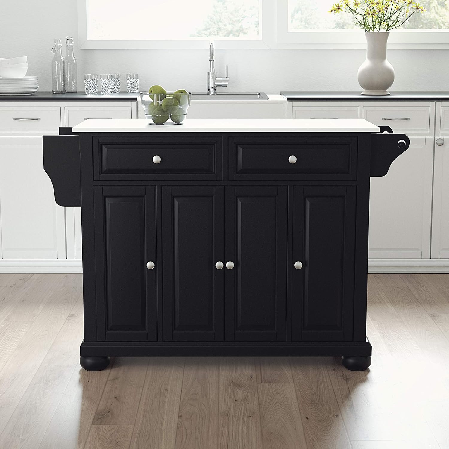 Crosley Furniture Alexandria Full Size Kitchen Island with Solid White Granite Top, Black
