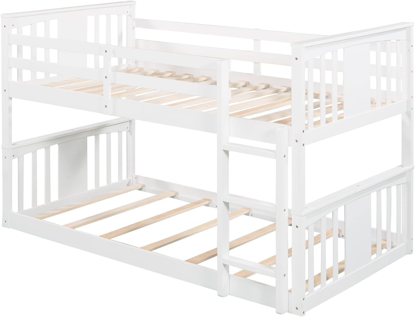 Twin Bunk Beds Low Bunk Bed Frame Wood Twin over Twin Bunkbed for Kids Toddlers Boys Girls Bedroom, White