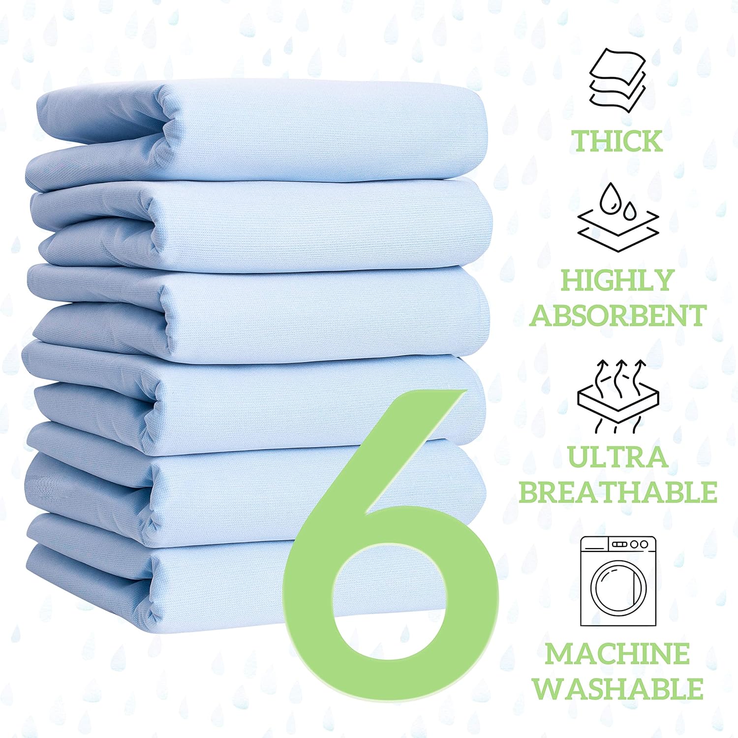 GREEN LIFESTYLE Washable Underpads, Pack - of 6 Large Bed Pads, 30" x 34", for use as Incontinence Bed Pads, Reusable pet Pads, Great for Dogs, Cats, Bunny & Seniors (6 Pack - 30x34)