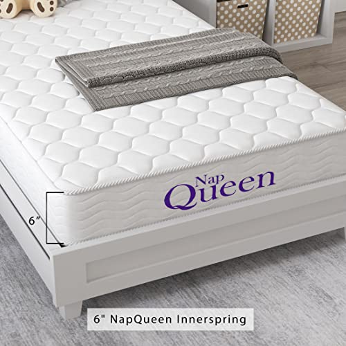 NapQueen 6 Inch Innerspring Twin Size Medium Firm Support Relief Mattress, Bed in a Box, White