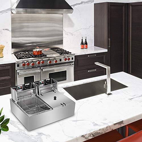 Deep Fryer with 2 Baskets，5000W Commercial Deep Fryer, 12L Electric Dual Tank Deep Fryer, Countertop Double Basket And Heavy duty Stainless Steel Electric Deep Fryer