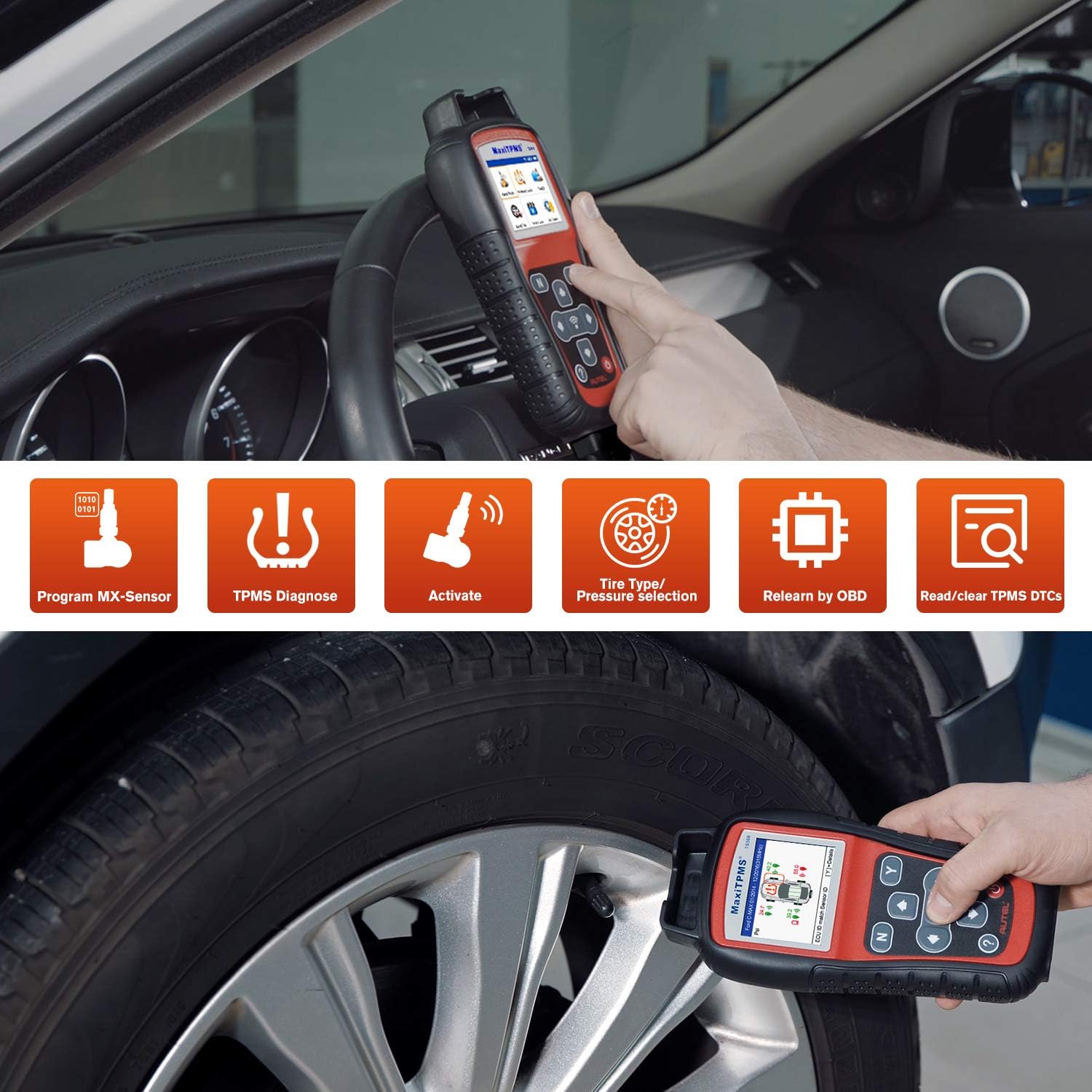Autel TS508 TPMS Relearn Tool with $240 Value Sensor Kit (4 PCS 315MHz & 4PCS 433MHz), Upgrade of TS501, TS408, Program MX-Sensors, Activate/Relearn All Sensors, Read/ clear TPMS DTCs