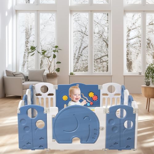Baby Playpen,for Kids and Toddlers,Kids Activity Centre Safety Play Yard,Safety Gates for Indoor&Outdoor,Sturdy Baby Fence Area,Portable, Educational, and Safe Play Yard 18 Panels, Blue