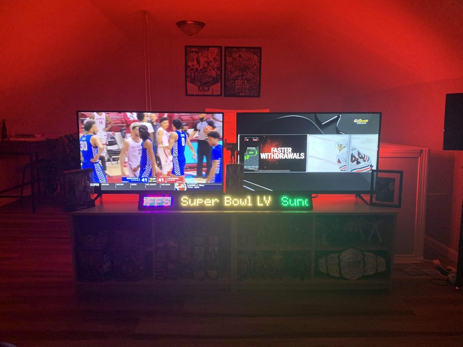 Tickercom Game Day Sports Ticker 59-69-79 Inch LED Sign Live Content, Display Sports Scores, Odds, Breaking News Mancave Stuff for Men