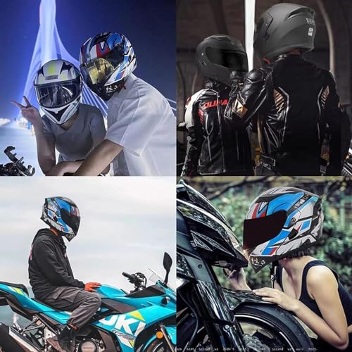 DOT Approved,with Double Visor Microphone,Full Face Motorcycle Helmet,Motorbike Bluetooth Modular Helmet,Flip Up Motorcycle Helmet,Full Face Flip Anti-Fog Dual Visor Helmet,Integrated Helmet