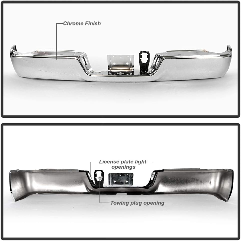 ACANII - For 2013-2018 Dodge Ram 2500 3500 w/o Sensor Holes Chrome Steel Rear Step Bumper Face Bar Assembly