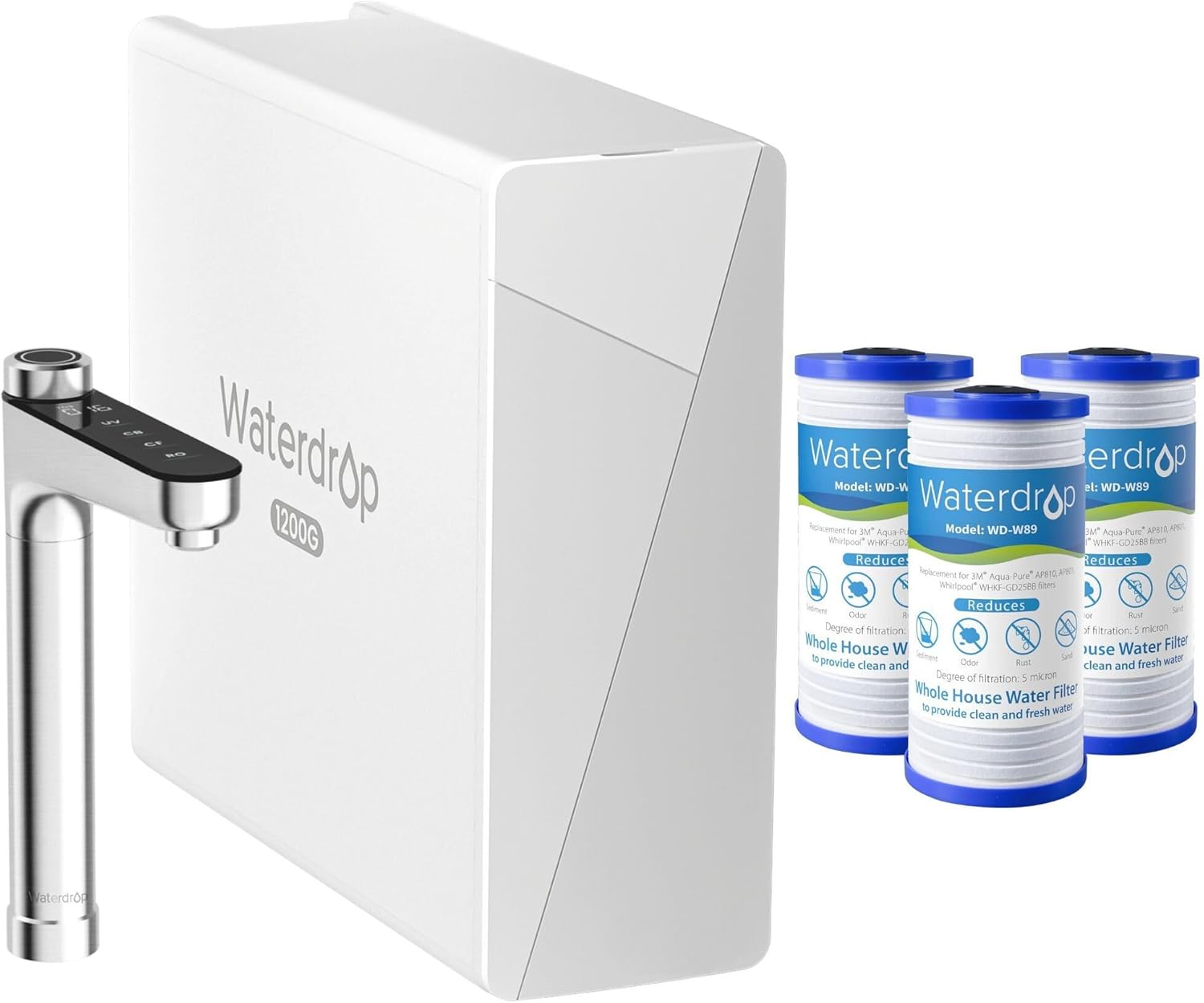 Waterdrop X12 Reverse Osmosis System with Waterdrop AP810 Whole House Water Filter, Bundle