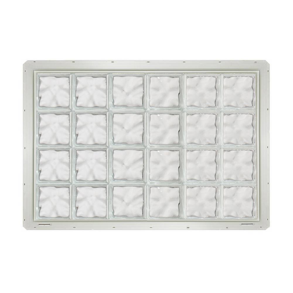 CrystaLok 46.75 in. x 31.75 in. x 3.25 in. Wave Pattern Vinyl Framed Glass Block Window with White Colored Vinyl Nailing Fin