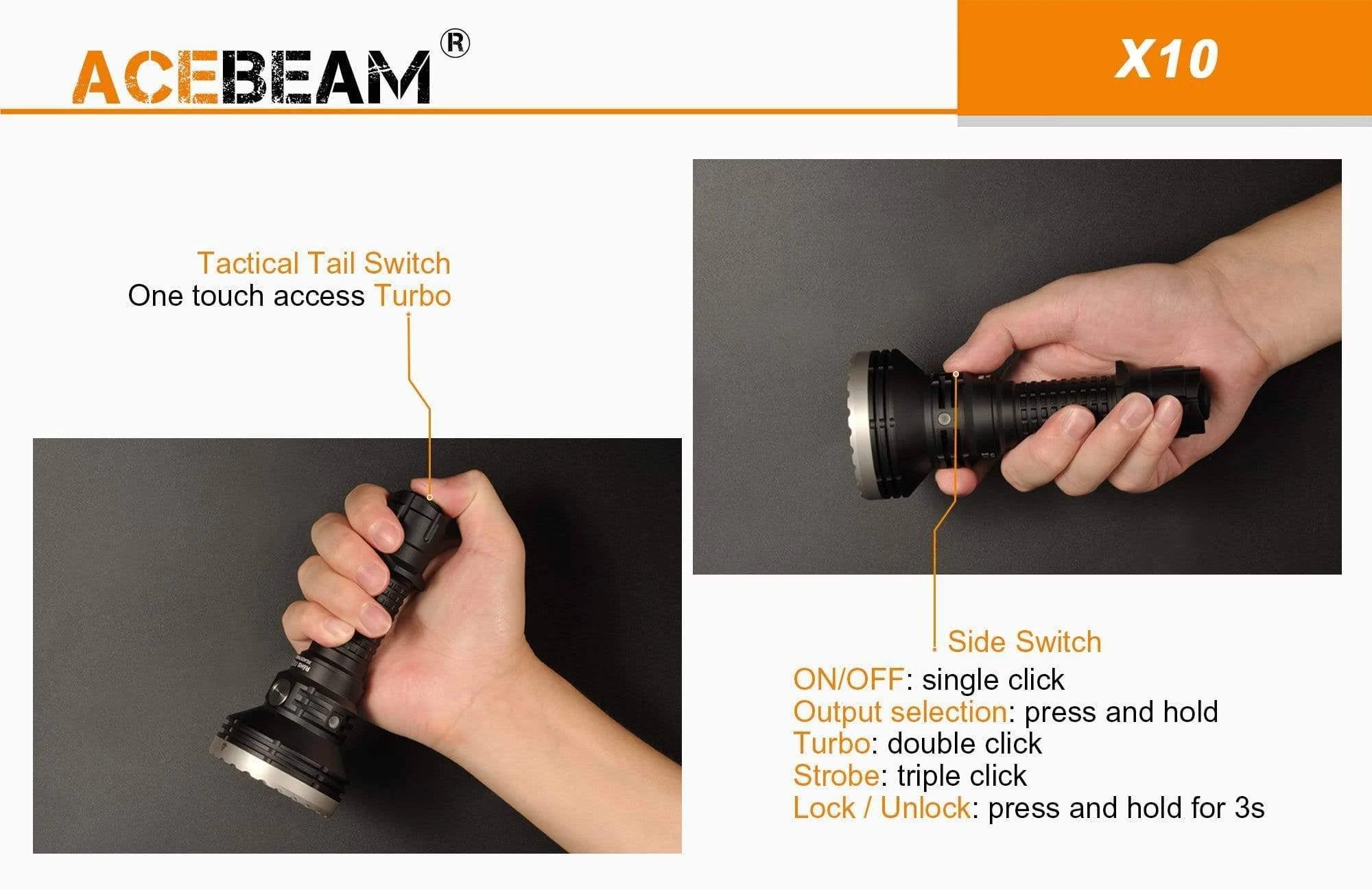 Acebeam X10 LH351D + XHP35 Hi 7000 Lumen Searchlight (1 x 21700 USB-C Battery Included)