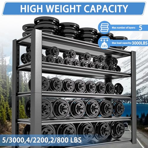 5-Tier Garage Shelving Heavy Duty, 3000 LBS Capacity Metal Storage Rack 76" H x 60" W x 24" D, Adjustable Steel Shelves Unit for Garage, Warehouse, Basement, Pantry, Workshop.1 Pack