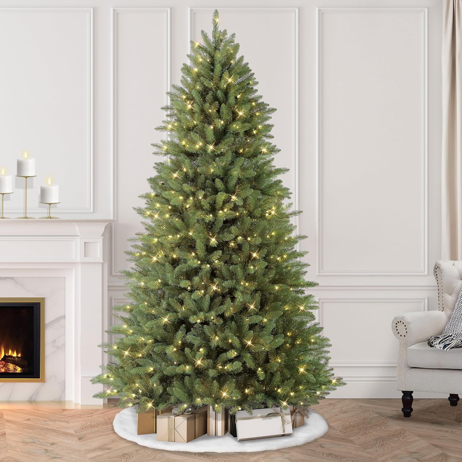 Puleo International 7.5 Foot Pre-Lit Elegant Series Fraser Fir Artificial Christmas Tree with 600 UL Listed Clear Lights, Green
