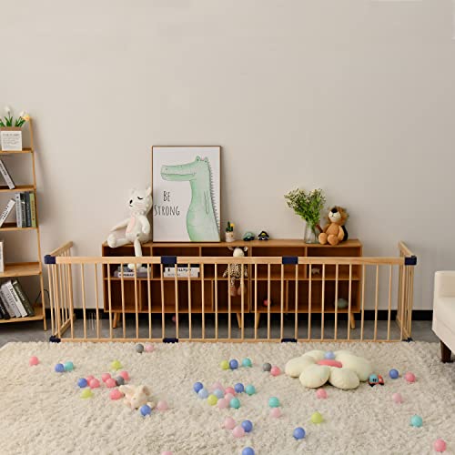 Baby Wooden Playpen,baby Playars, Baby Fence Play Area with Safety Gate, Sturdy Playpen for Babies and Toddlers, Indoor Safety Play Yard (55x79x24 Inches)