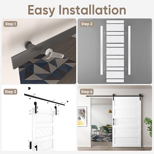 JUBEST 36" x 84" Barn Door, Slding Barn Door Kit Wave Shape Barn Door Panel with Hardware Kit Include, Easy Installation, Solid Wood, MDF & PVC Covered, Black