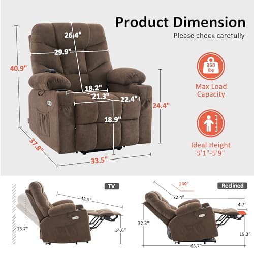 MCombo Power Lift Recliner Chair with Extended Footrest for Elderly People, Fabric 7287 (Navy Blue, Medium)