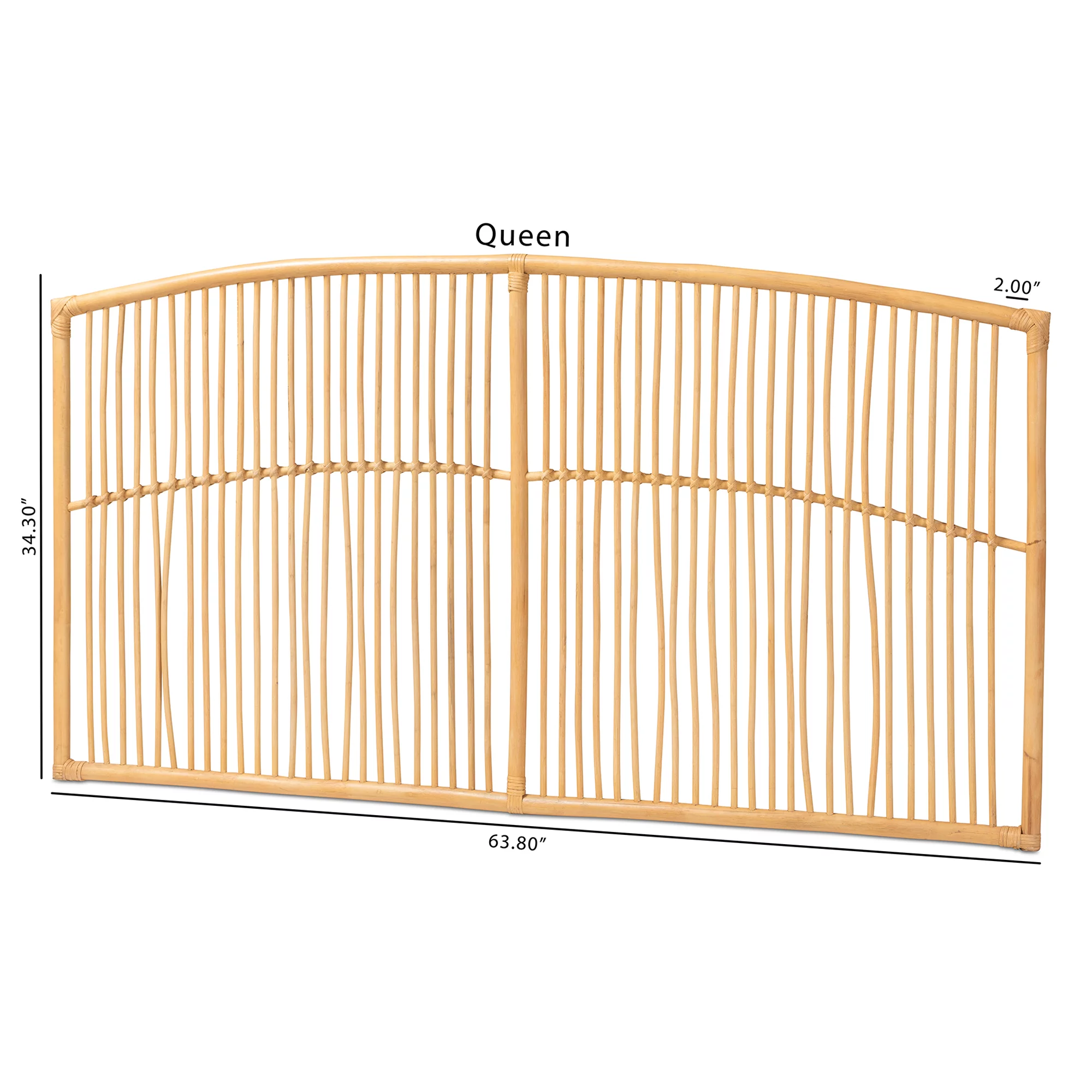 bali & pari Malvina Modern Bohemian Natural Brown Rattan Queen Size Wall-Mount Headboard