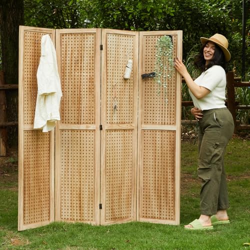 Peg Board Display Stand, 66.9inch Room Divider Freestanding Folding Pegboard Privacy Screens for Jewelry Craft Shows - 4 Panles (White)