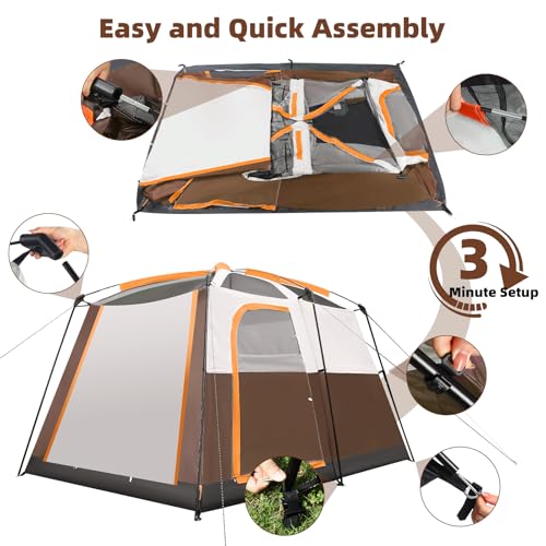 Camping Tent 6 Person Waterproof Windproof Pop-Up Family Tent with Top Rainfly, Mesh Windows, Double Layer, Carry Bag, Tents for Camping, Hiking, Sleepovers