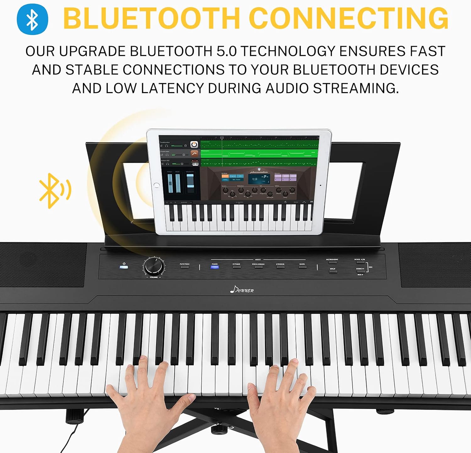 Donner DEP-45 88 Key Semi Weighted Keyboard Portable Digital Piano with Stand, Sustain Pedal, 20W Built in Speakers, 10 Premium Voices, Headphone Output, Bluetooth MIDI Beginner Electric Keyboard
