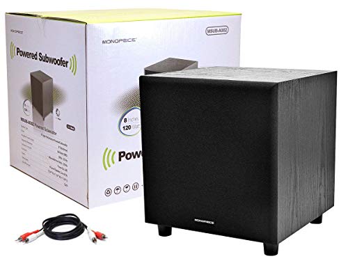 Monoprice 60-Watt Powered Subwoofer - 8 Inch With Auto-On Function, For Studio And Home Theater Black
