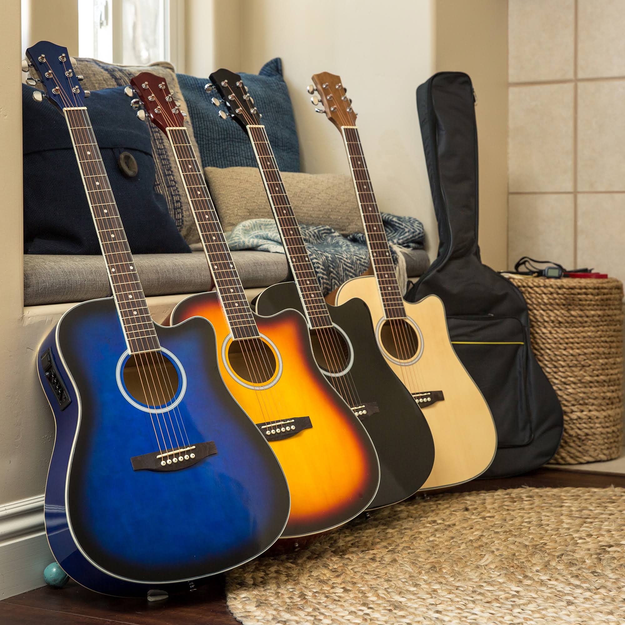 Best Choice Products 41in Full Size Acoustic Electric Cutaway Guitar Set w/ Capo, E-Tuner, Bag, Picks, Strap - Natural