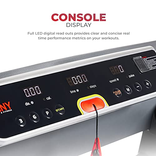 Sunny Health & Fitness Strider Foldable Treadmill, 20-Inch Wide Running Belt with Optional Exclusive SunnyFit™ App and Enhanced Bluetooth Connectivity