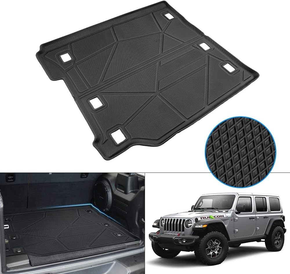 Cartist Custom Fit for Cargo Liner 2018-2022 Wrangler JL 4 Door Unlimited with Subwoofer 3D Trunk Floor Mat Anti-Slip (Not for JK , Not for 2DOOR, Not for 4xE Models) Pack of 2