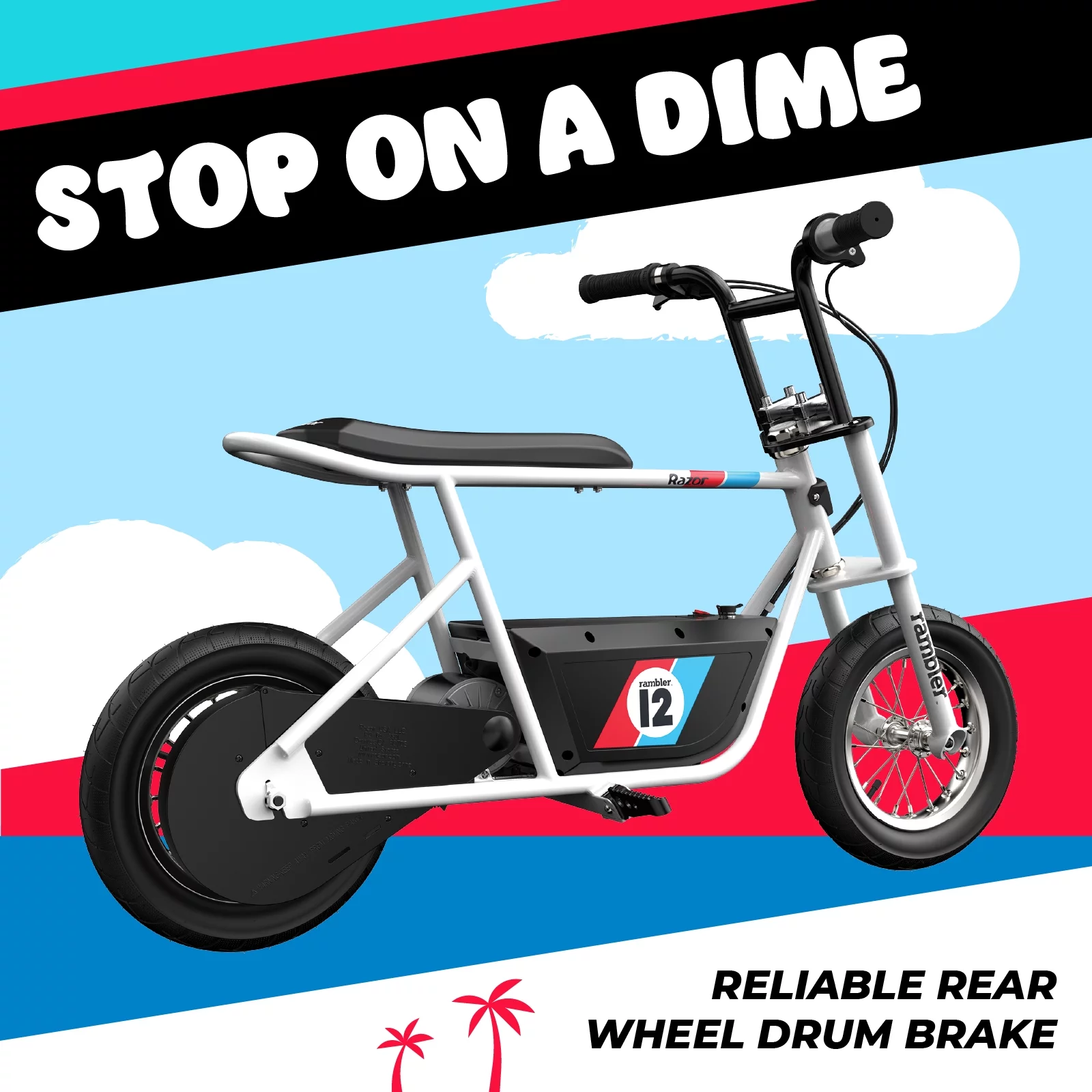 Razor Rambler 12 Seated Electric Scooter- White, up to 14 mph, 12" Air-Filled Tires, for Teen 13+