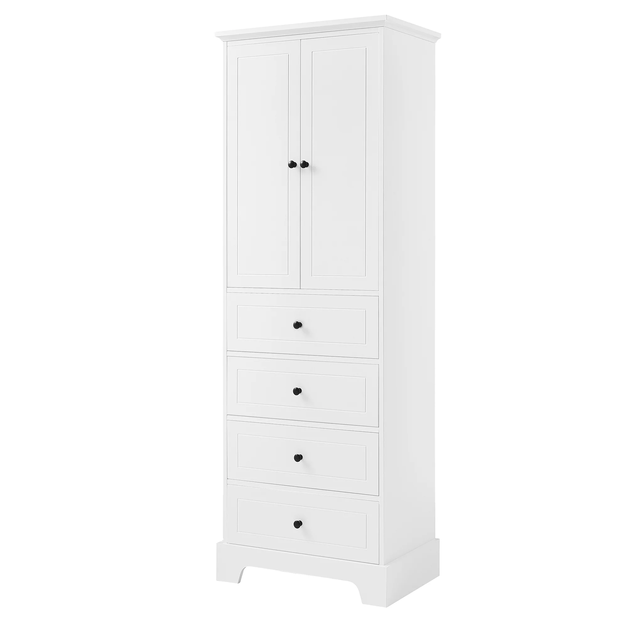 Hombay Tall Bathroom Storage Cabinet with 2 Doors and 4 Drawers, Wood Freestanding Cupboard Pantry with Adjustable Shelves for Living Room Bedroom Kitchen