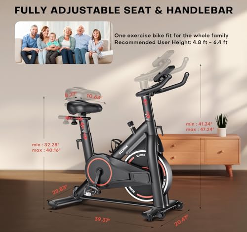 Exercise Bike, Adjustable Magnetic Resistance Stationary Bikes for Home with App Compatible, Quiet Indoor Cycling Bike with 350lbs Weight Capacity Comfortable Seat, Digital Monitor & Phone Mount