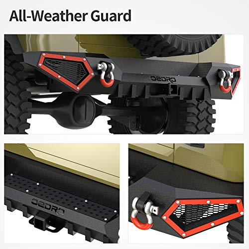OEDRO Front Bumper Compatible for 87-06 Jeep Wrangler TJ & YJ & LJ Rock Crawler Bumper with Winch Plate Mounting & 4X LED Lights & 2X D-Rings Off Road