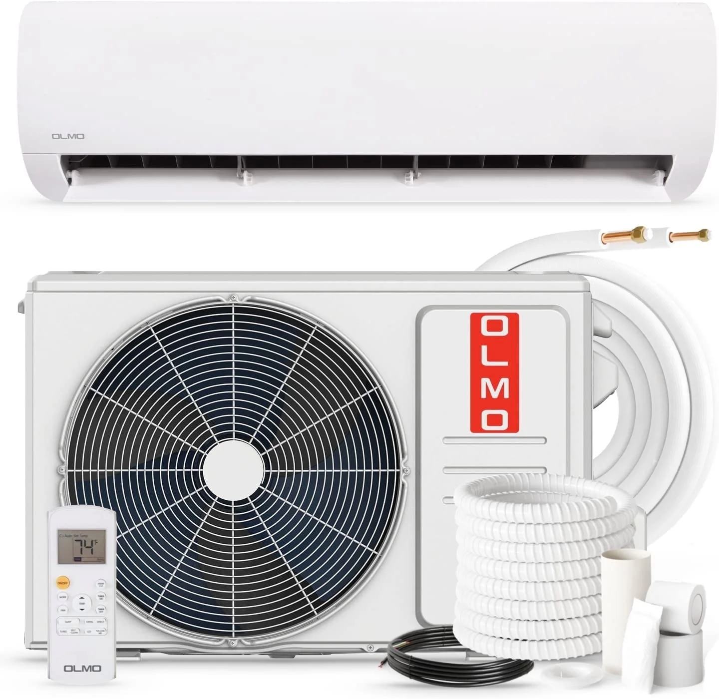 OLMO 9000 BTU 115V Wall Mounted Mini Split Heat Pump Air Conditioner With 16ft Kit Cover 400 Sq Ft