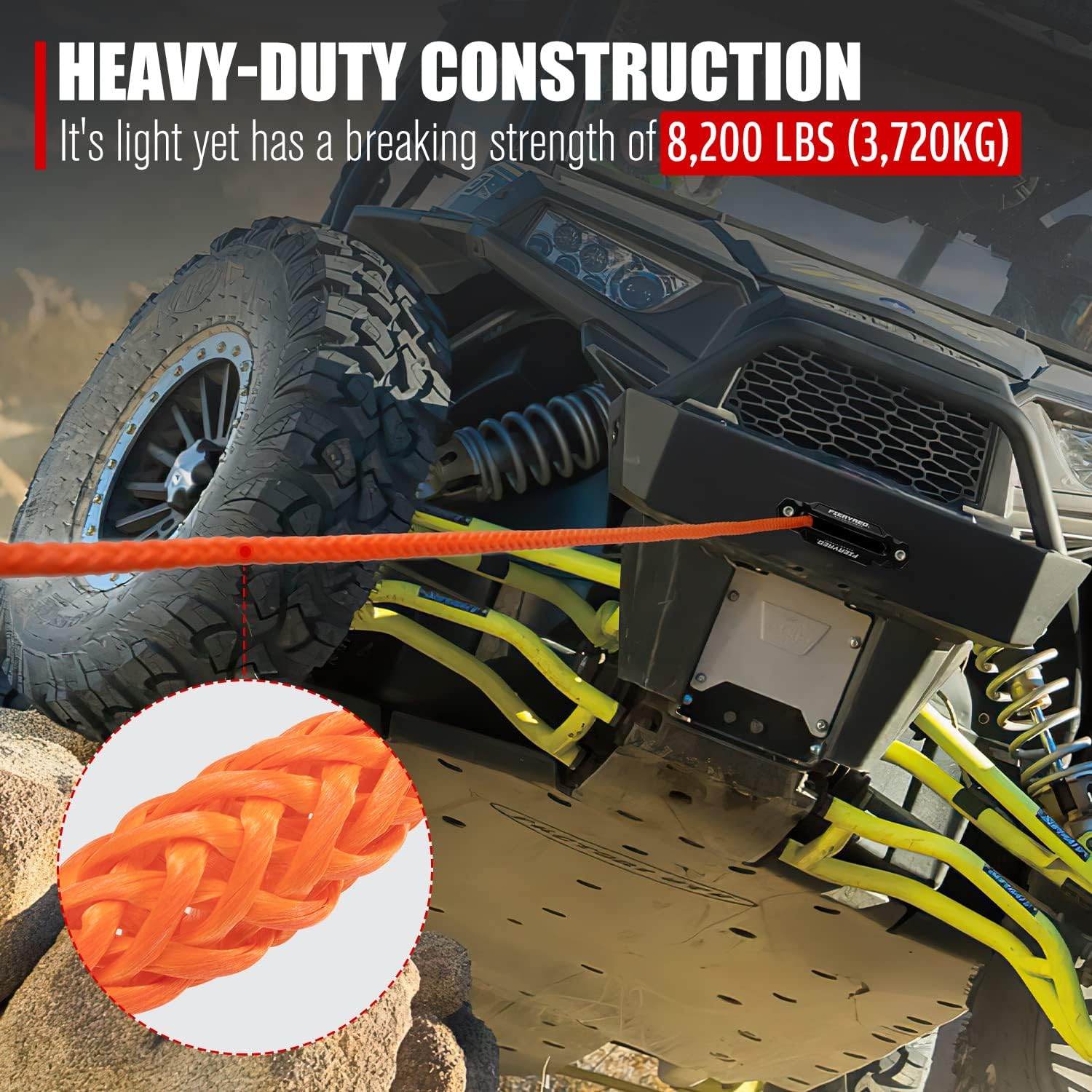 FIERYRED 8500 lbs Synthetic Winch Rope Cable Kit 3/16 50FT Winch Rope with Winch Stopper Forged Hook Fairleads Orange Winch Line Cable Kit for 4WD Off Road ATV UTV SUV Pack of 2