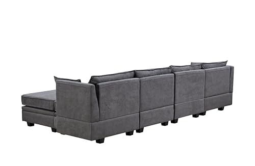 Elegant 2 Piece Large L-Shape Modular Sectional Sofa with Two Pillows,for Living Room Office Apartment Bedroom Salon (Beige#Chenille-)