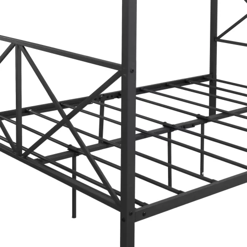 Metal Canopy Bed Frame 4-Post Canopy Full Size Bed Cozy Bedroom with Headboard and Footboard,Reinforced Lron Frame Bed with X Shaped Frame Full,Easy Assembly No Box Spring Needed (Black)