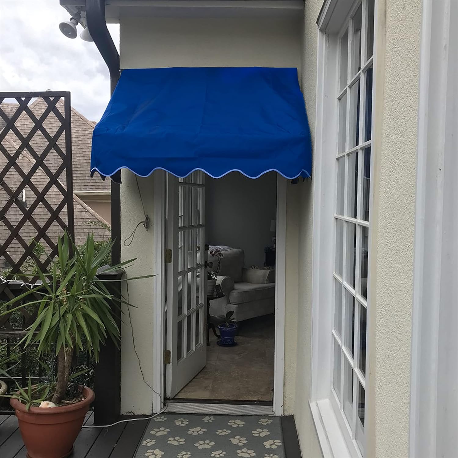 ALEKO Retractable Door Or Window Awning - 4 x 2 Feet - Dark Blue Pack of 2