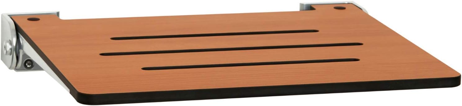 Seachrome SHAFSL-185155-PRTS-S-SL Slimline Wall Mounted Folding Shower, Rustic Teak Seat with Silver Frame
