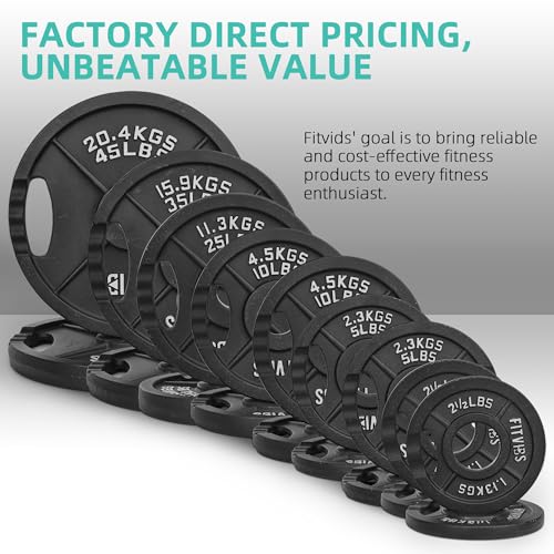 Olympic Cast Iron 2-Inch Weight Plates Including 5FT Olympic Barbell Bar & Safely Locks, 100 Pounds Set (85 lbs Plates + 15 lbs Barbell Bar), Multiple Packages