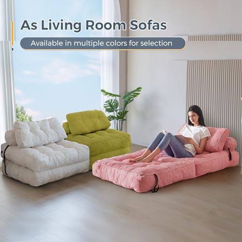 MAXYOYO Folding Sofa Bed, Convertible Sleeper Chair with Pilow Foldable Matress with Back Support, Portable Fold Out Chair Bed Comfy Floor Sofa Lounge for Living Room Bedroom, Pink, Single