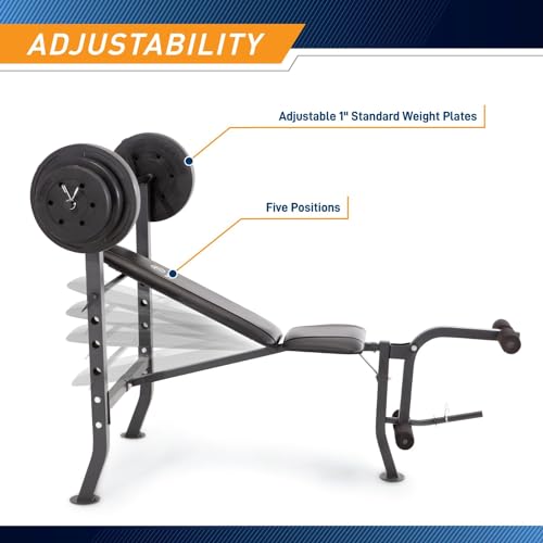 Marcy Standard Weight Bench with 80lbs to 100 lbs Vinyl-Coated Weight Set for Strength Training, Weight Lifting for Personal Home Gym