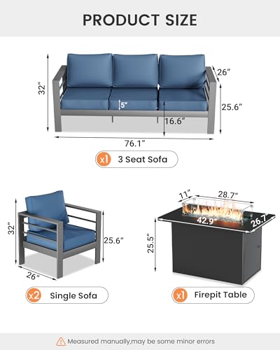 UDPATIO 8 Piece Aluminum Patio Furniture Set, Oversized Modern Outdoor Furniture Set with Olefin Fabric Cushion for Patio Deck Backyard, Dark Grey(with Waterproof Covers)