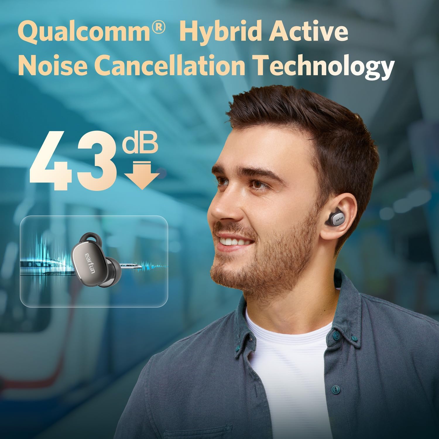 EarFun Free Pro 3 Noise Cancelling Wireless Earbuds Snapdragon Sound, Qualcomm aptX Adaptive Air Pro 2 Wireless Earbuds, in-Ear Detection, App for Custom EQ, Wireless Charging, 34Hrs