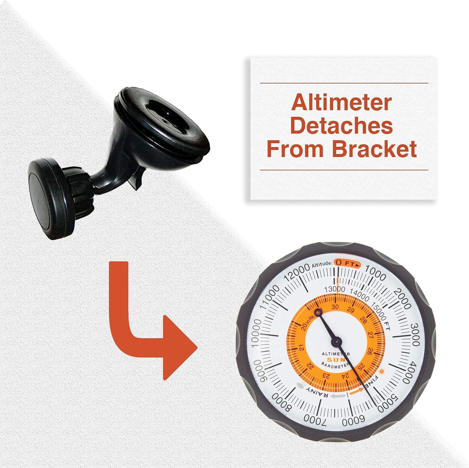 Sun Company AltiPort - Detachable Windshield and Dashboard Altimeter and Barometer | Altimeter for Cars and Trucks | Reads Altitude from 0 to 15,000 Feet
