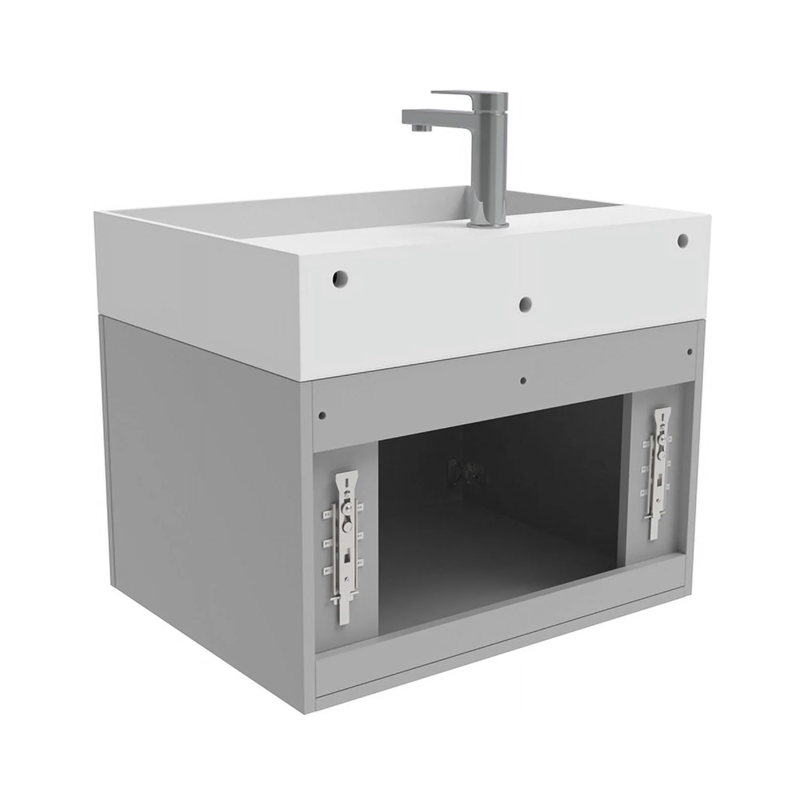 Pemberly Row 36" Gray Wood Floating Vanity w/ White Top & Brushed Nickel Trim