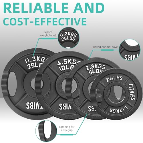 Olympic Cast Iron 2-Inch Weight Plates Including 5FT Olympic Barbell Bar & Safely Locks, 100 Pounds Set (85 lbs Plates + 15 lbs Barbell Bar), Multiple Packages